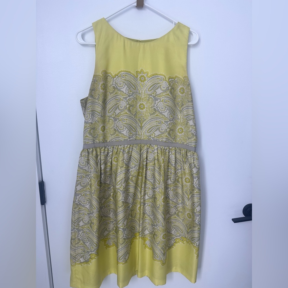 Ann Taylor Loft Chartreuse & Gray Paisley Spring Dress